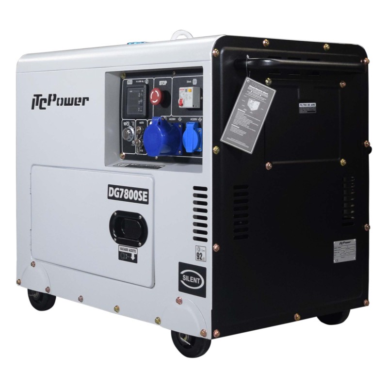 Melhor opção! Gerador ITCPower monofásico de 6300 W, insonorizado, com arranque elétrico. Para apoio a instalações solares ou em