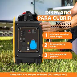 NOVO gerador Inverter com uma potência máxima de 1800w. Pequeno, transportável e funcional, ideal para utilização em lazer.