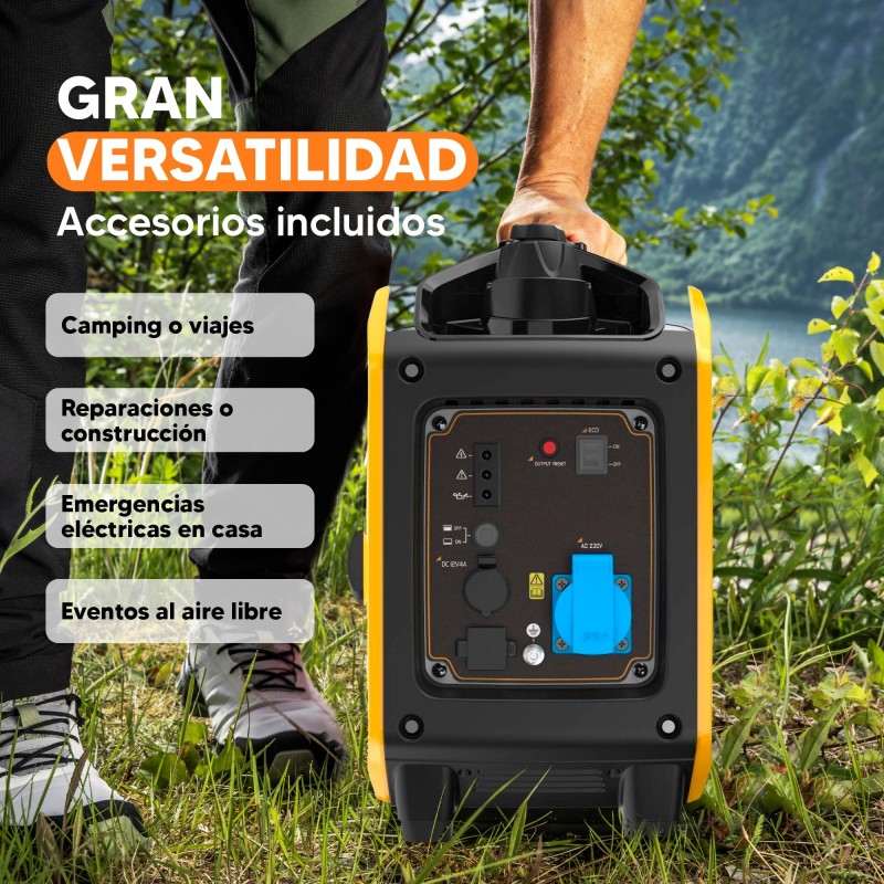 NOVO gerador Inverter com uma potência máxima de 1800w. Pequeno, transportável e funcional, ideal para utilização em lazer.