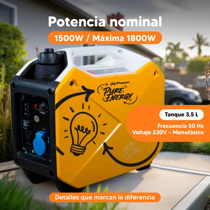 NOVO gerador Inverter com uma potência máxima de 1800w. Pequeno, transportável e funcional, ideal para utilização em lazer.