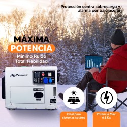 Melhor opção! Gerador ITCPower monofásico de 6300 W, insonorizado, com arranque elétrico. Para apoio a instalações solares ou em